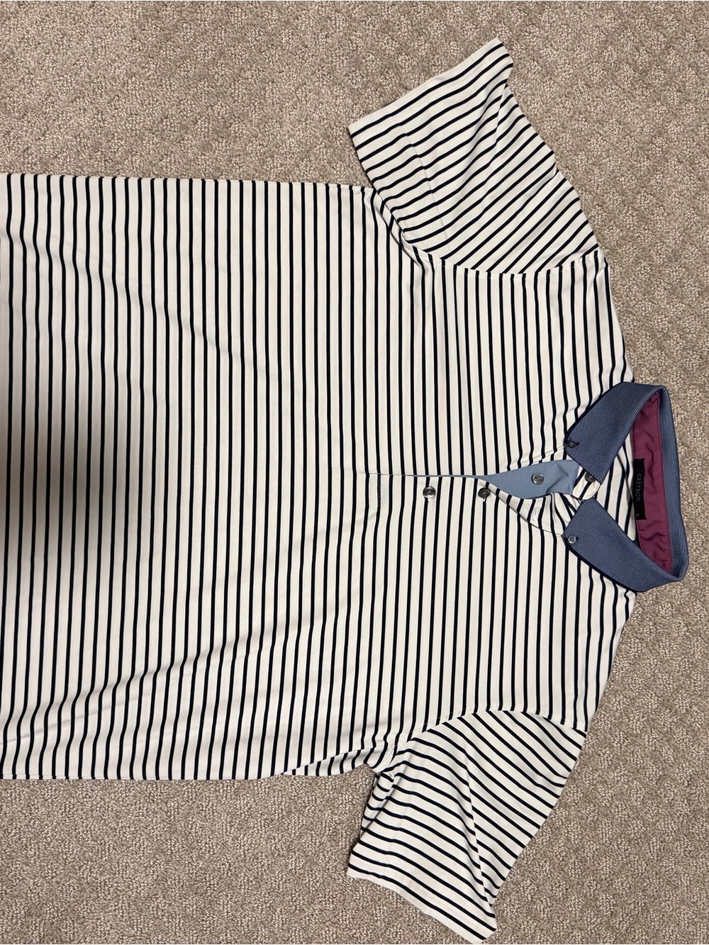Greyson White Polo with Navy Stripes and Contrast Collar